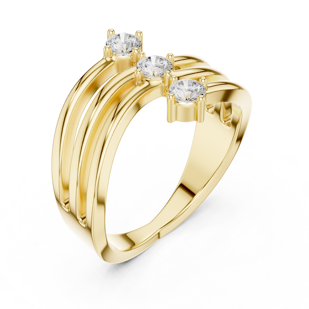 Triple Stone Diamond Wave Ring