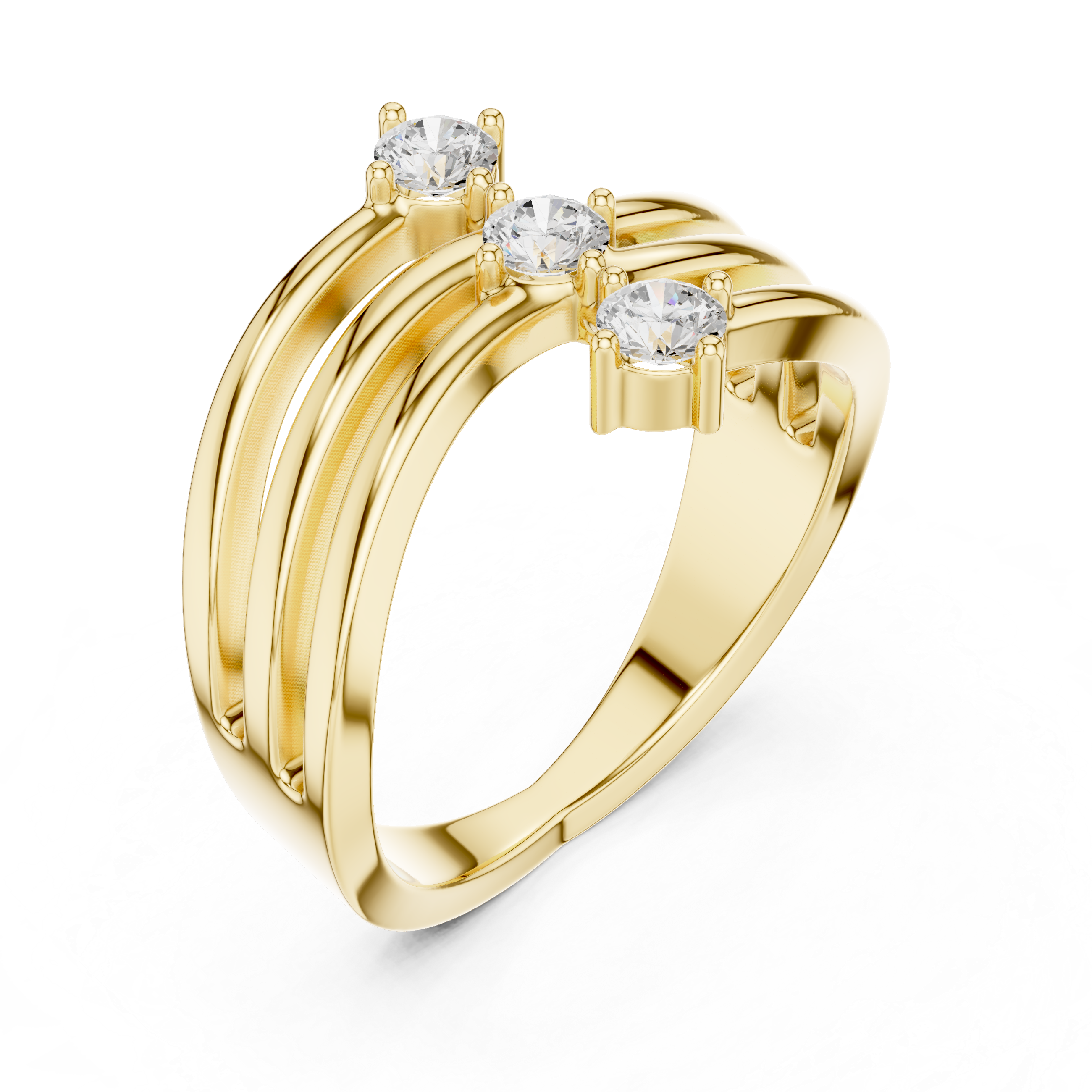 Triple Stone Diamond Wave Ring