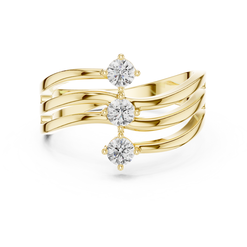 Triple Stone Diamond Wave Ring