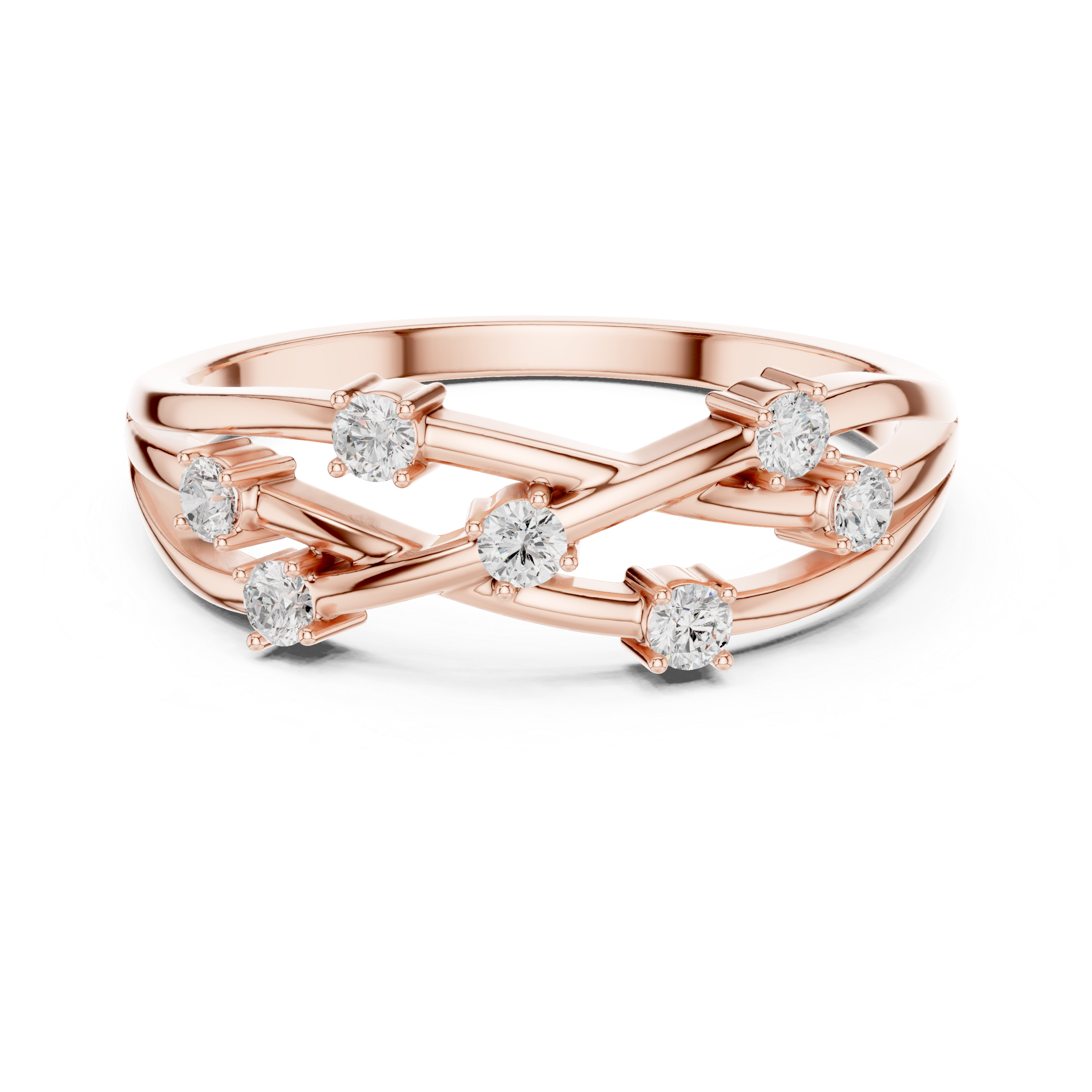Bezel Set Diamond Criss Cross Ring