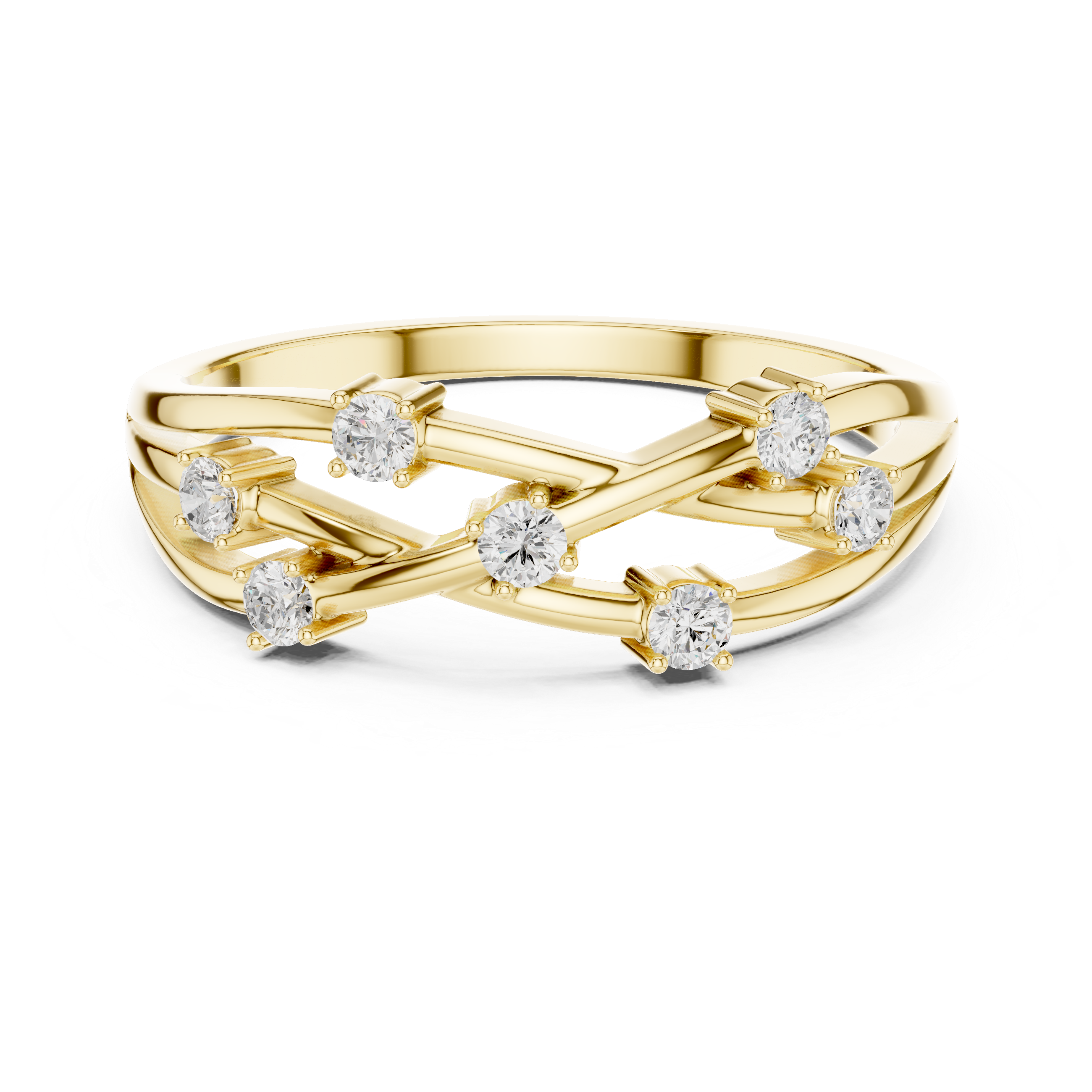 Bezel Set Diamond Criss Cross Ring
