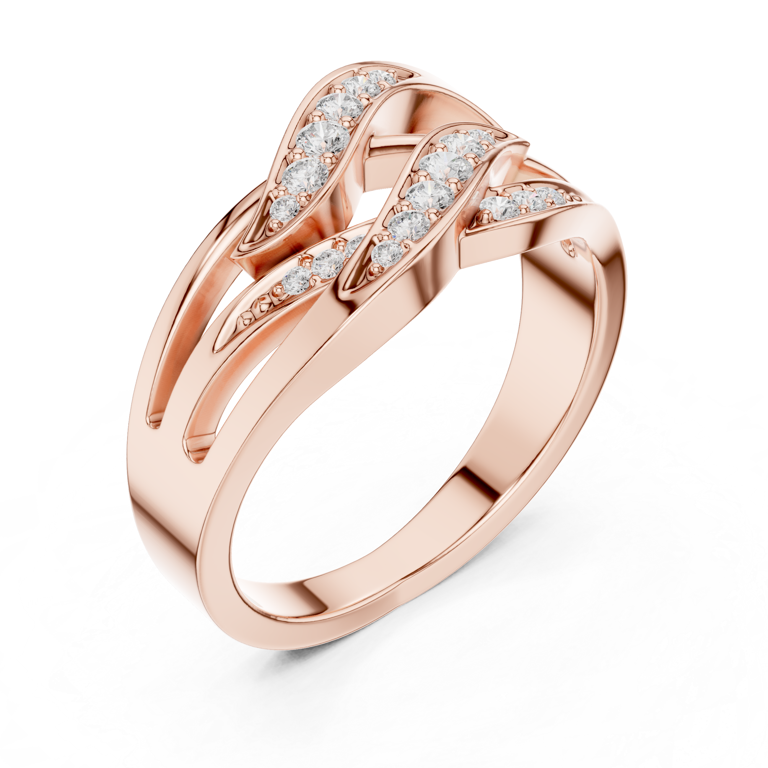 Multi-Row Pavé Diamond Crossover Ring