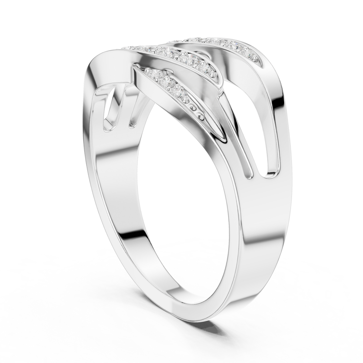 Eterna Waves Multi-Row Pavé Diamond Crossover Ring – view 2 of 12, lab grown diamond ring | Jewelix Atelier