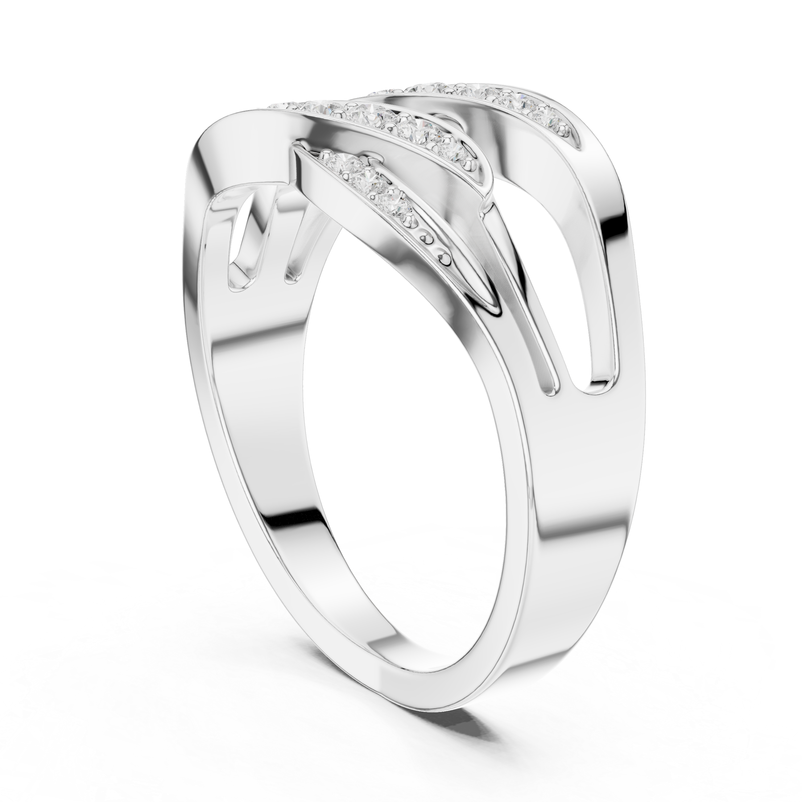 Multi-Row Pavé Diamond Crossover Ring