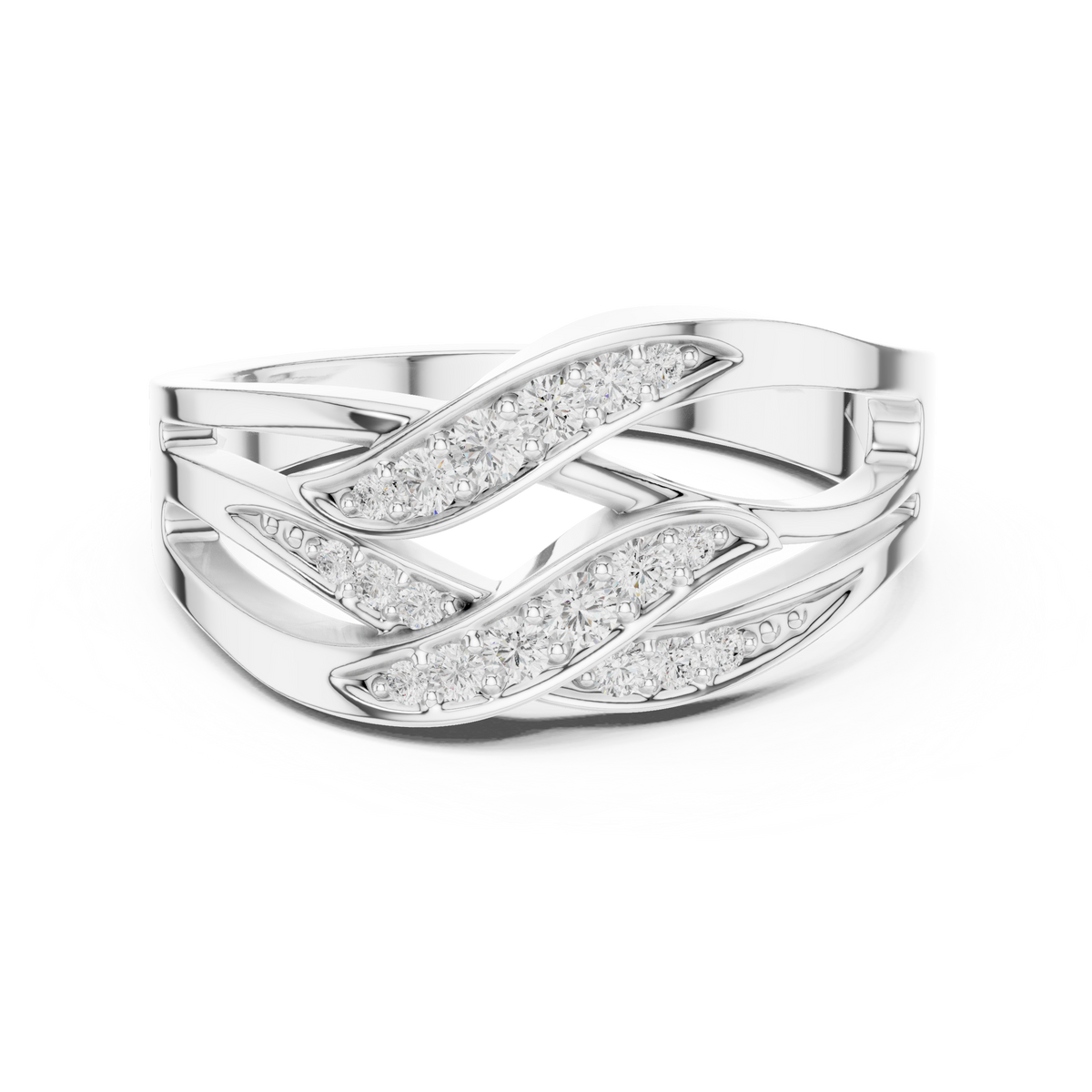 Eterna Waves Multi-Row Pavé Diamond Crossover Ring — Jewelix Atelier