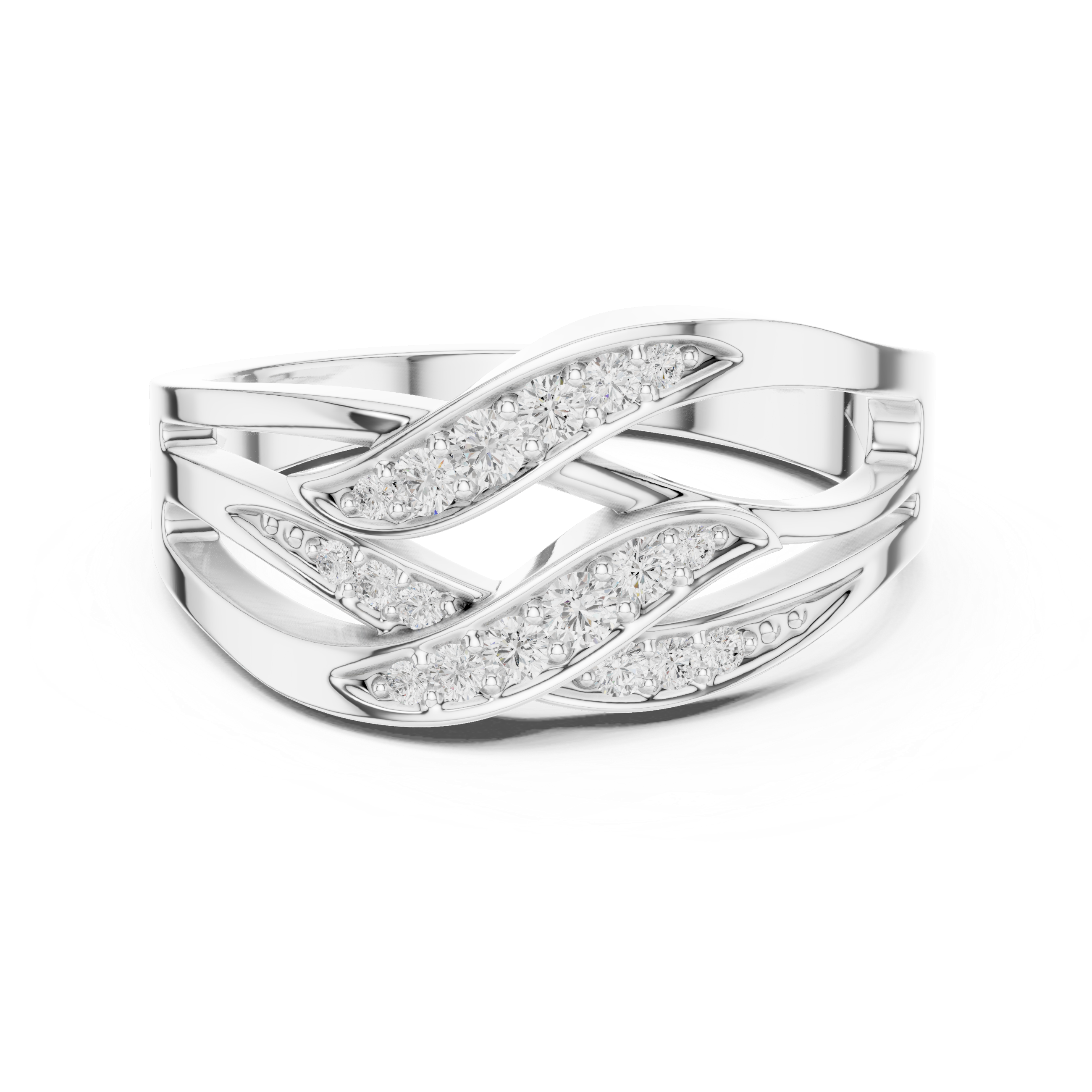 Multi-Row Pavé Diamond Crossover Ring