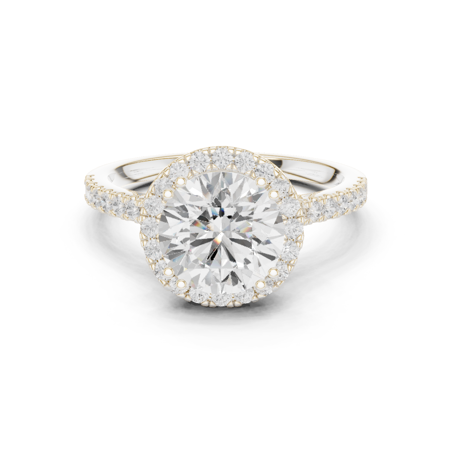 2.48 CT Round Cut Diamond Halo Pavé Engagement Ring