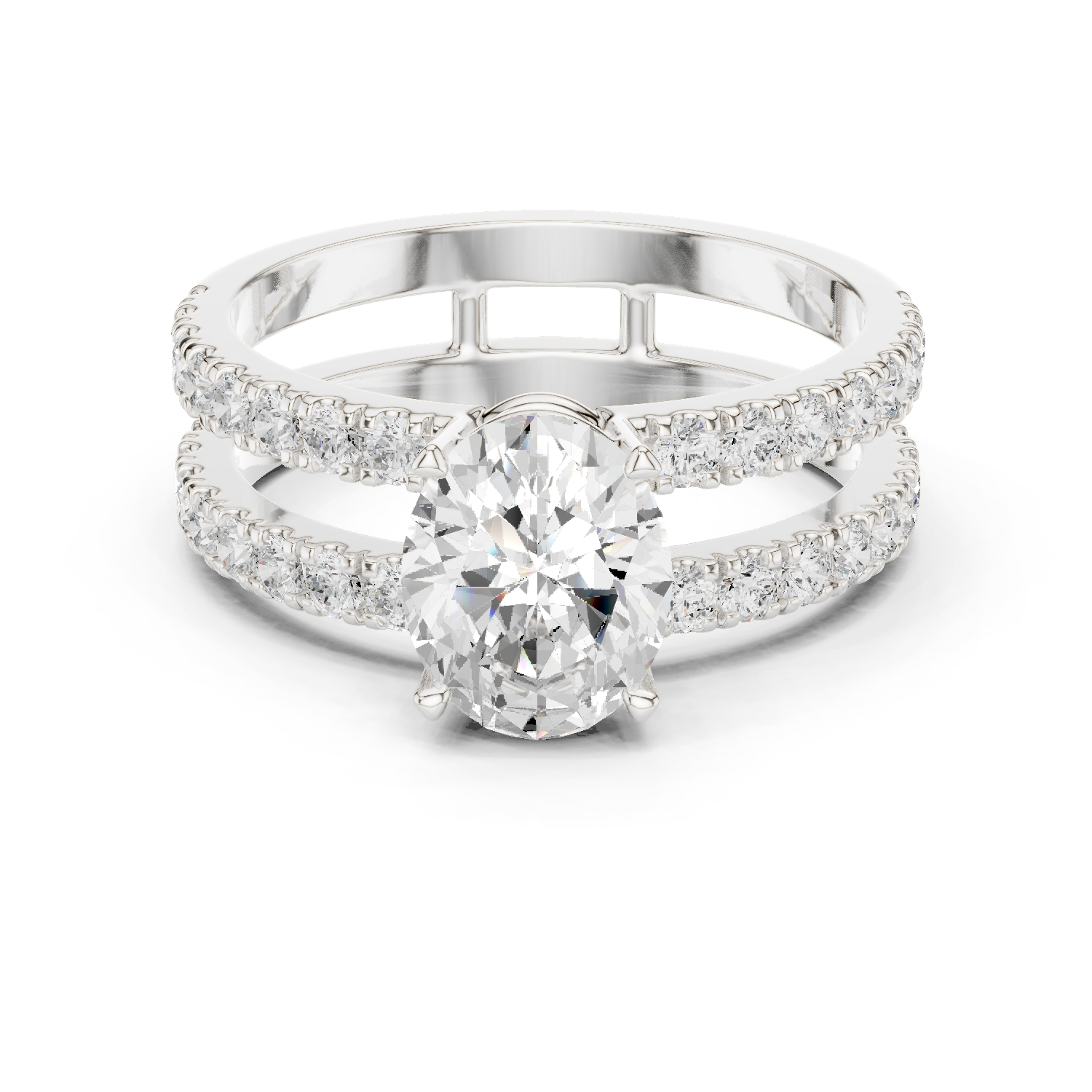Oval Cut Double Band Diamond Engagement Ring