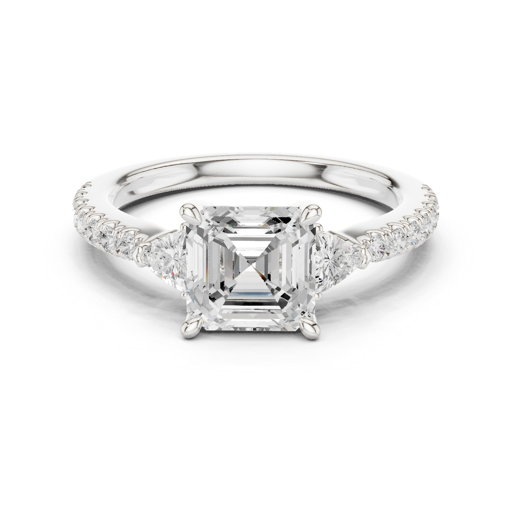 Asscher Cut Three Stone Diamond Engagement Ring