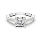 Asscher Cut Three Stone Diamond Engagement Ring
