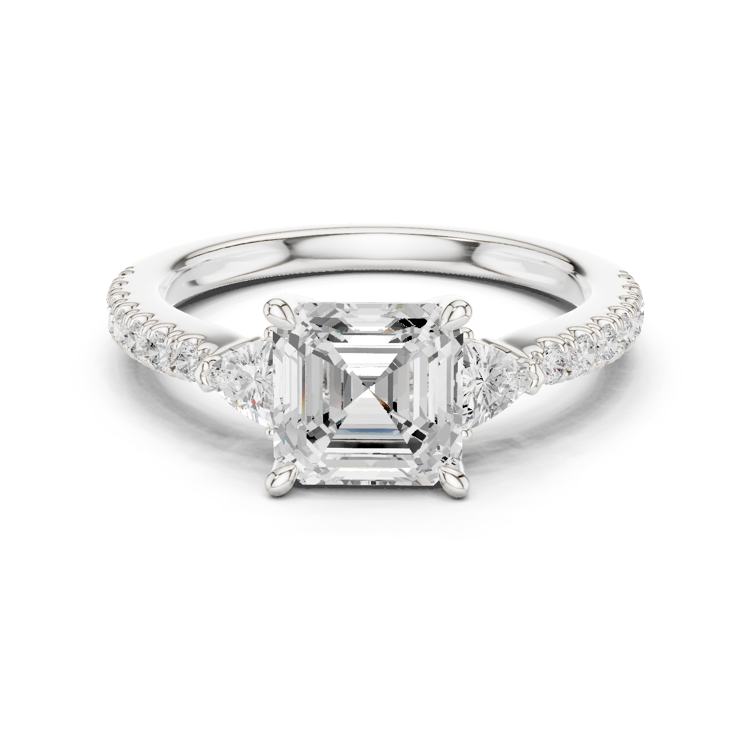 Asscher Cut Three Stone Diamond Engagement Ring