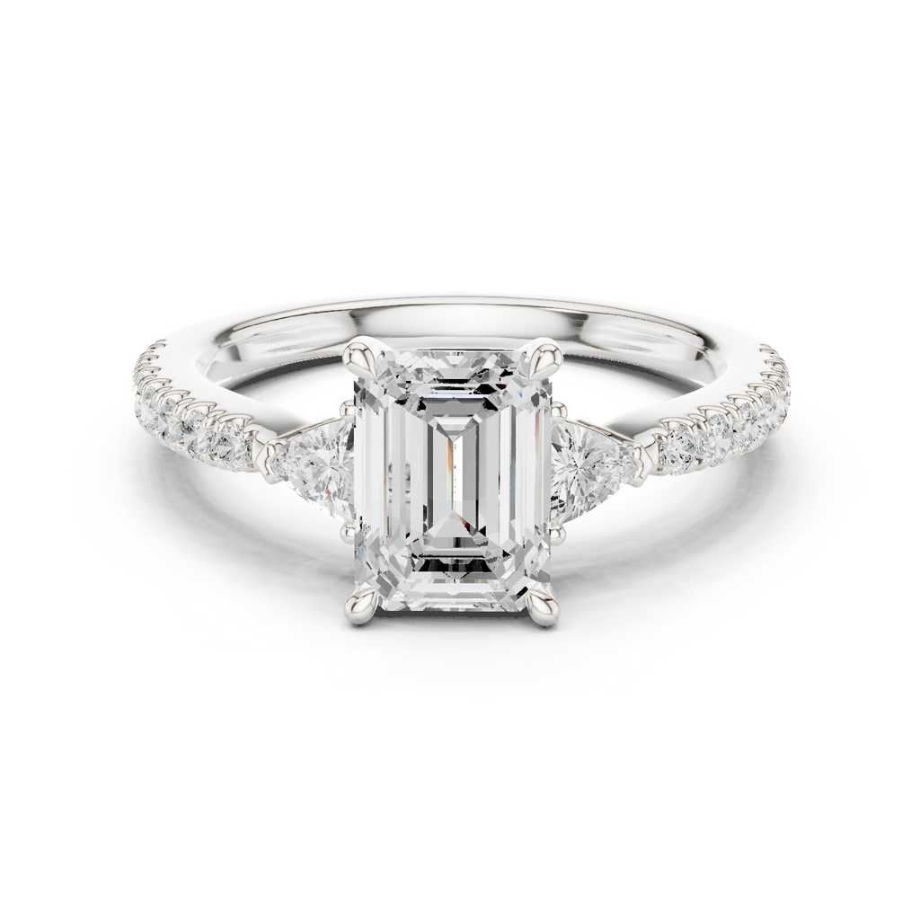 Emerald Cut Three Stone Diamond Engagement Ring