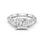 Princess Cut Vintage Three Stone Diamond Engagement Ring with Pear Side Stones