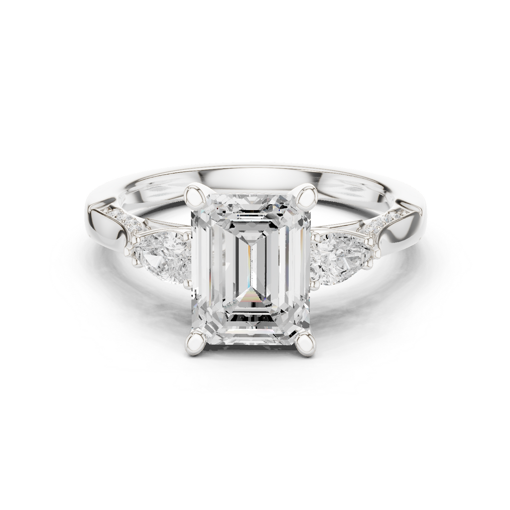 Emerald Cut Diamond Three Stone Vintage Engagement Ring
