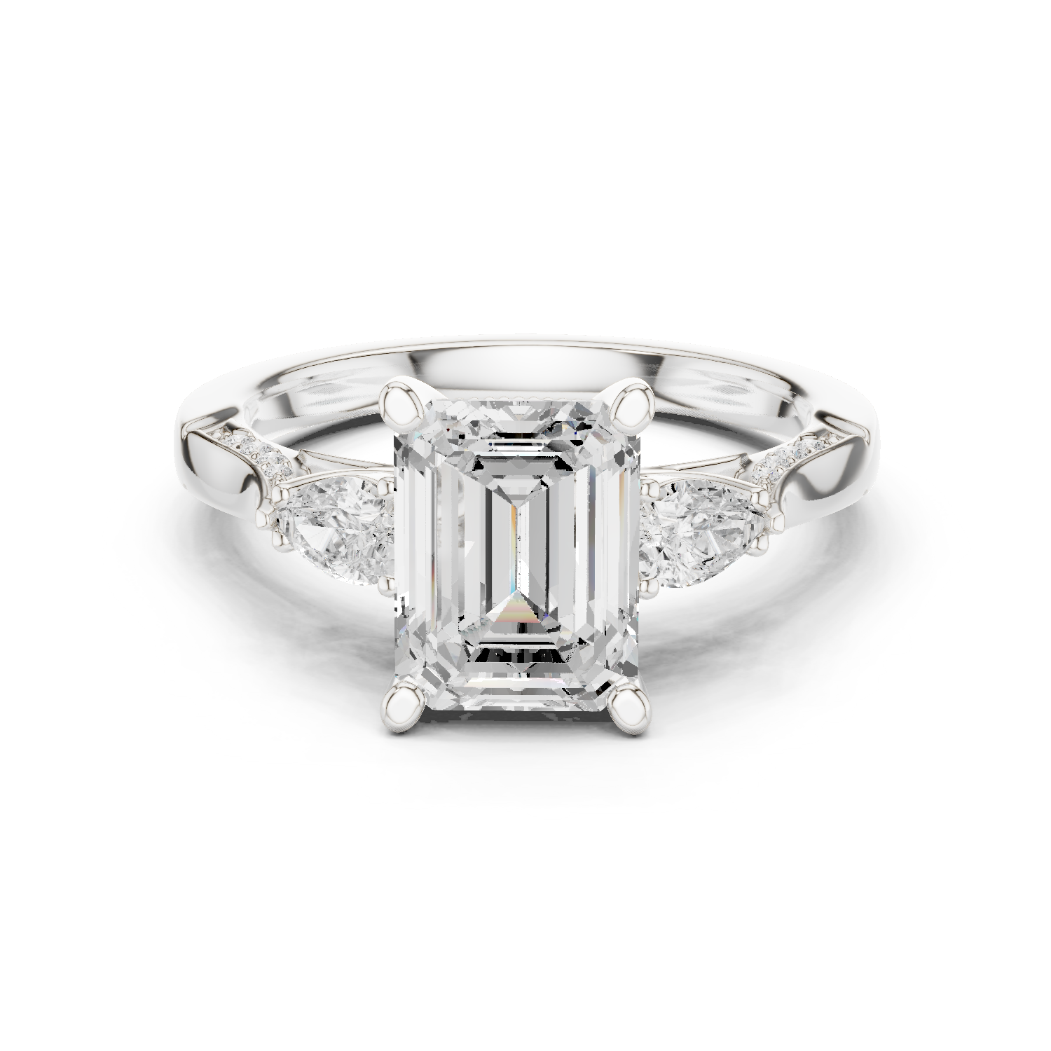 Emerald Cut Diamond Three Stone Vintage Engagement Ring