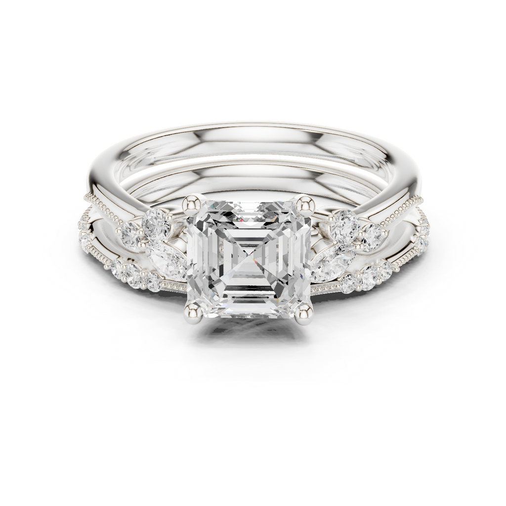 Asscher Cut Diamond Bridal Ring Set