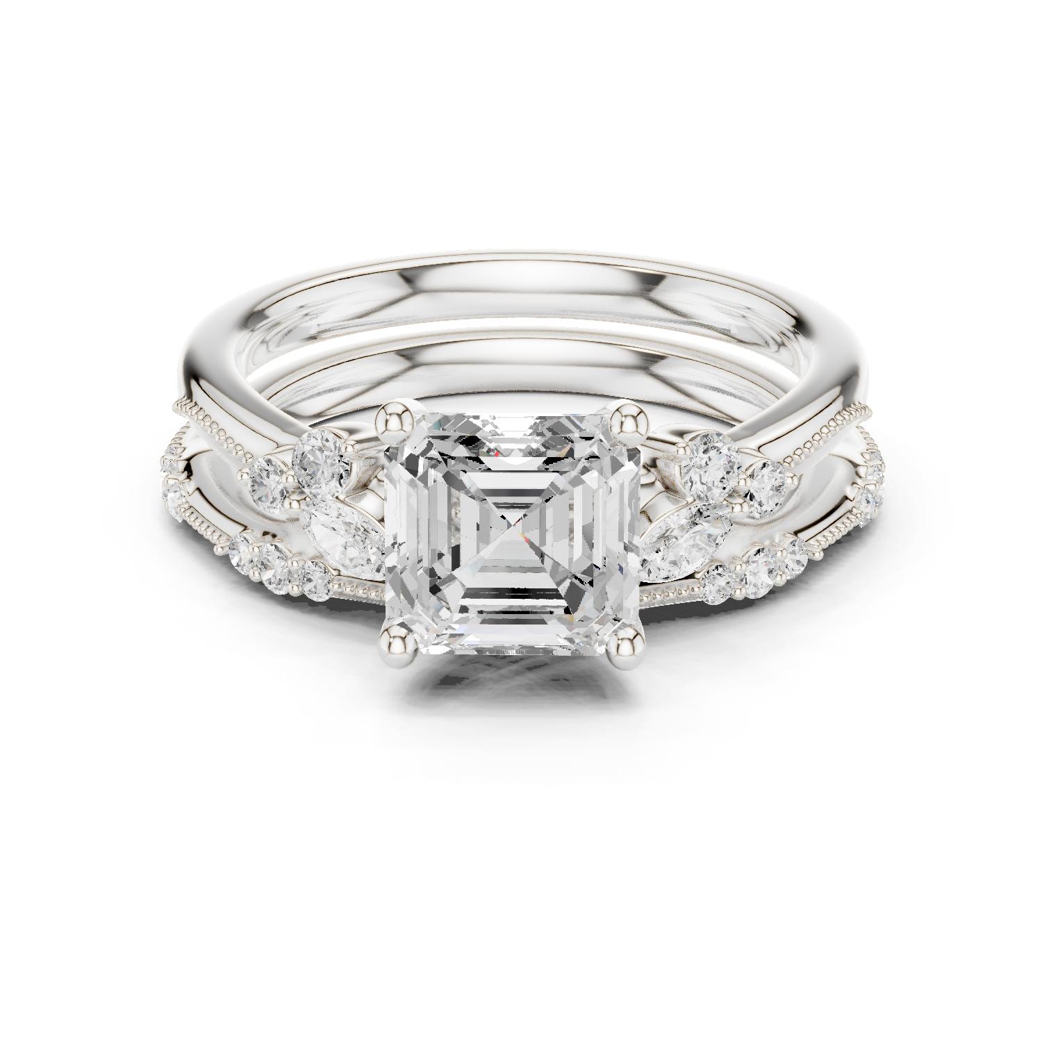Asscher Cut Diamond Bridal Ring Set