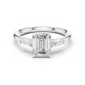 Emerald Cut Three Stone Diamond Engagement Ring with Tapered Baguette Side Stones