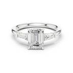 Emerald Cut Three Stone Diamond Engagement Ring with Tapered Baguette Side Stones