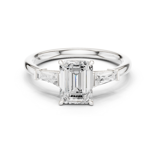 0.40 CTW Emerald Cut Three Stone Diamond Engagement Ring with Tapered Baguette Side Stones – Style DDLR-28… — Jewelix Atelier