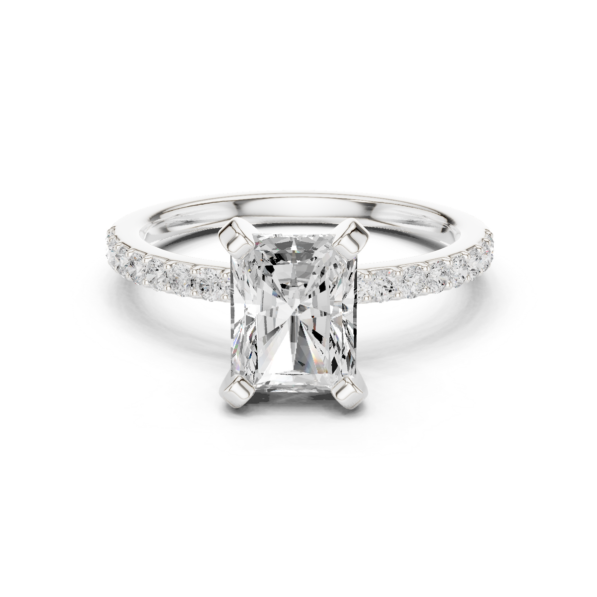 Radiant Cut Pavé Diamond with Cathedral Setting Engagement Ring – Style DDLR-040-R00697-RA-1 — Jewelix Atelier