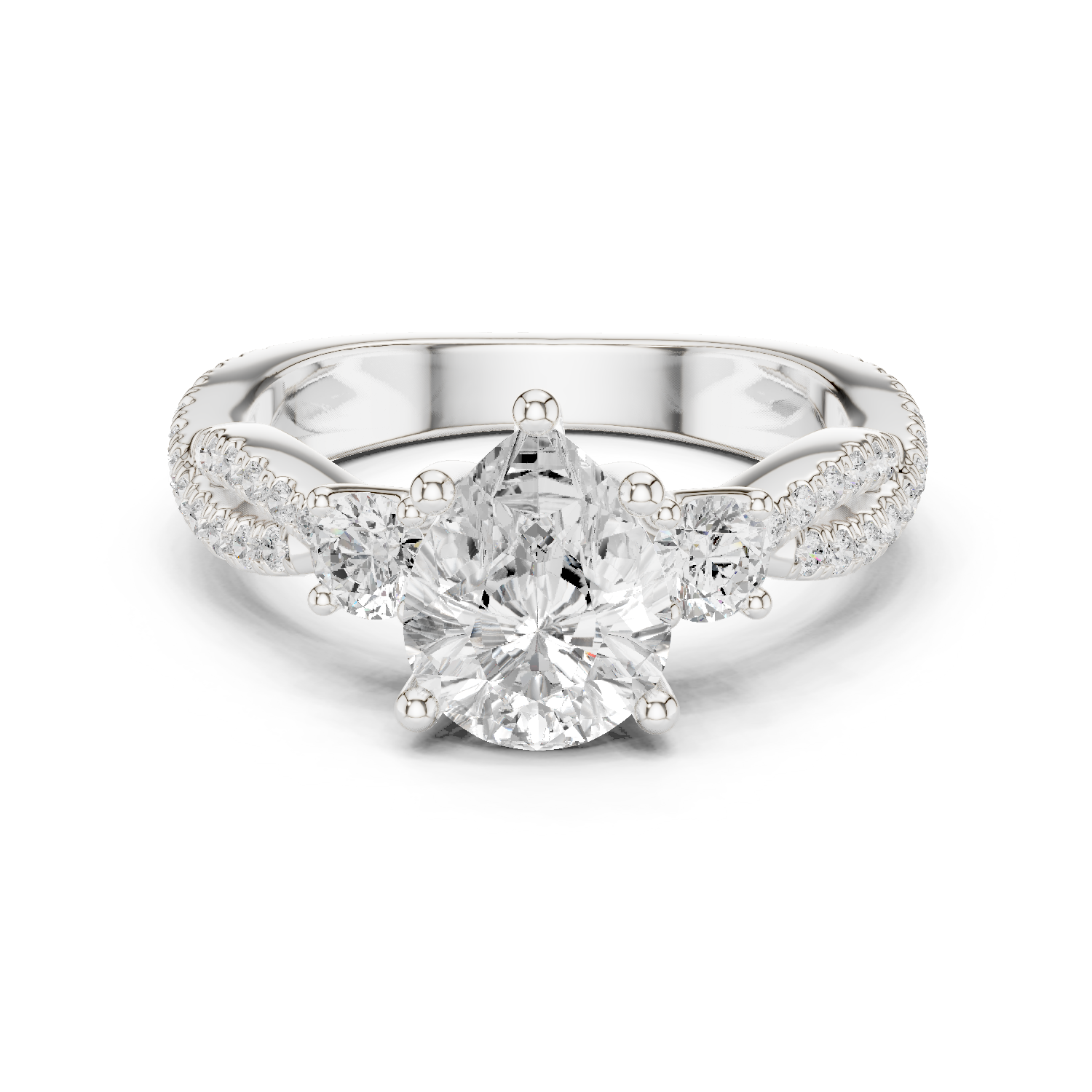 Pear Diamond Twisted Pavé Engagement Ring