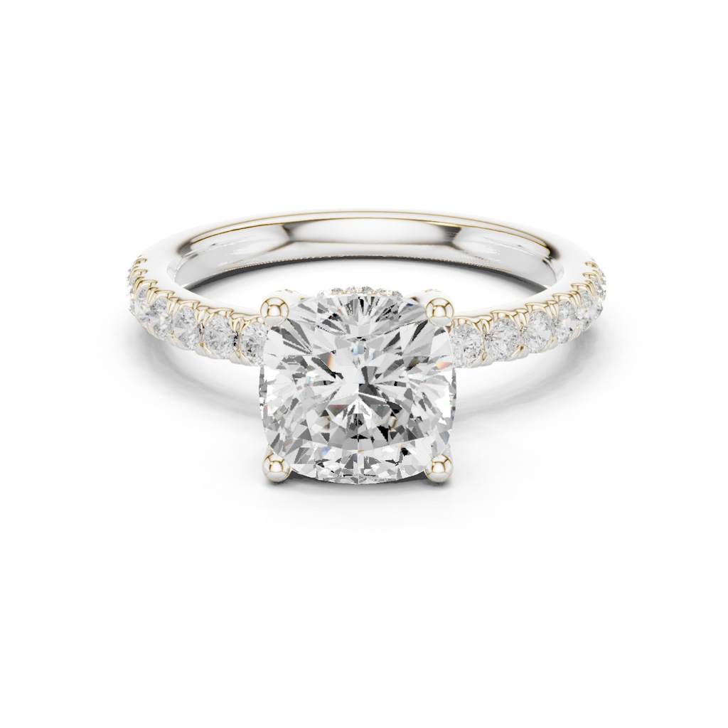 Cushion Cut Pavé Engagement Ring with Hidden Halo