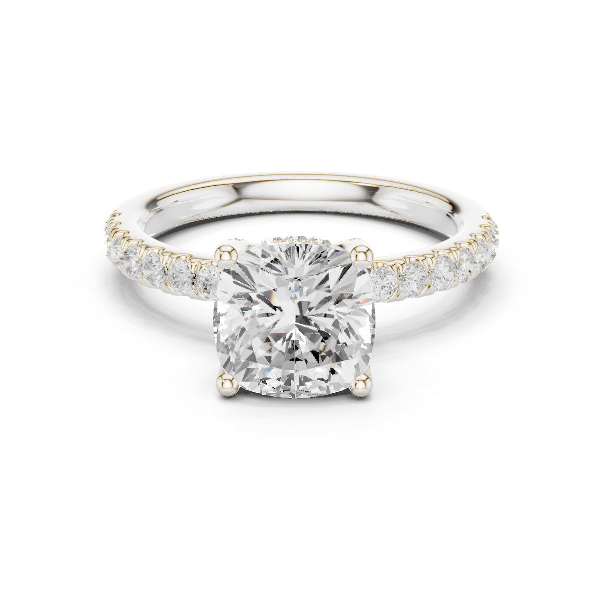 Cushion Cut Pavé Engagement Ring with Hidden Halo — Jewelix Atelier