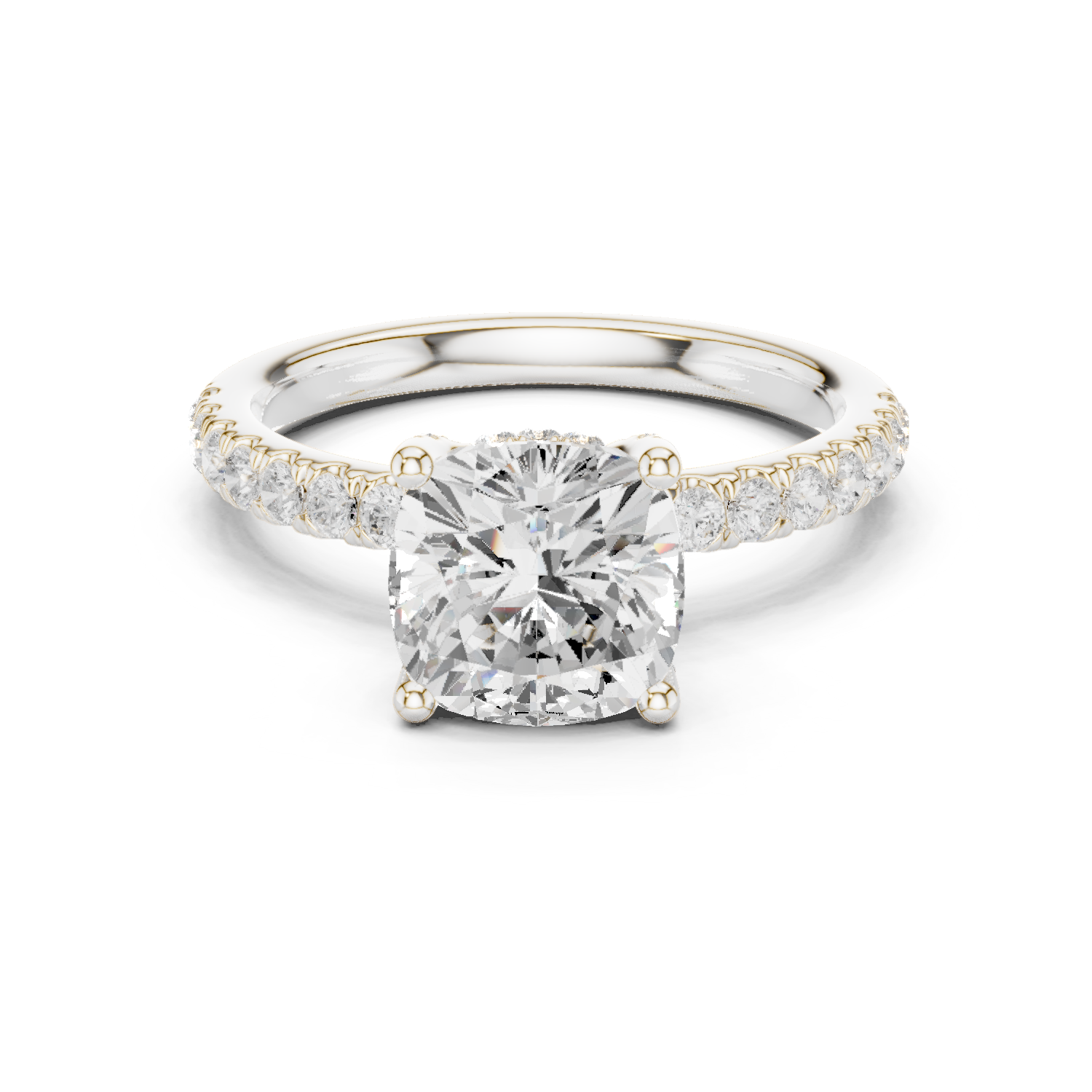 Cushion Cut Pavé Engagement Ring with Hidden Halo