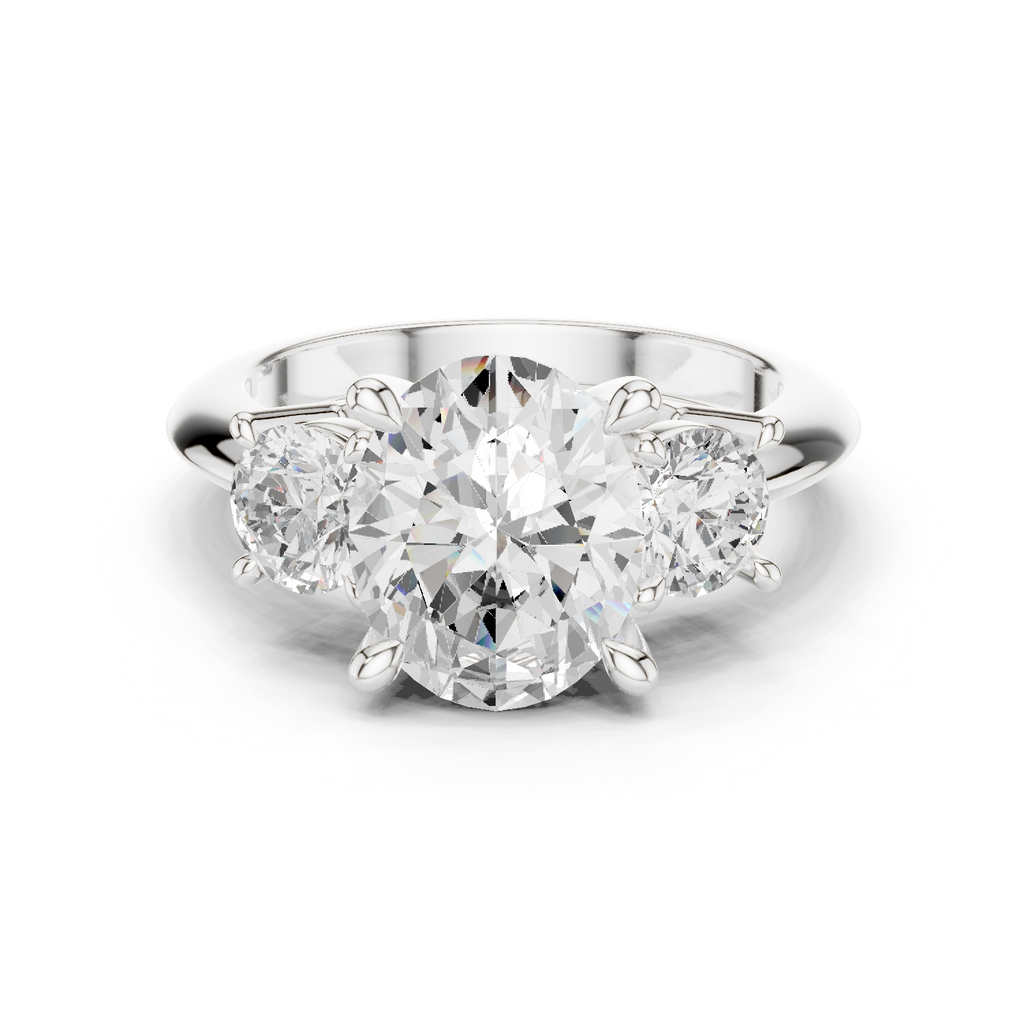 Oval Three Stone Diamond Engagement Ring with Round Side Stones