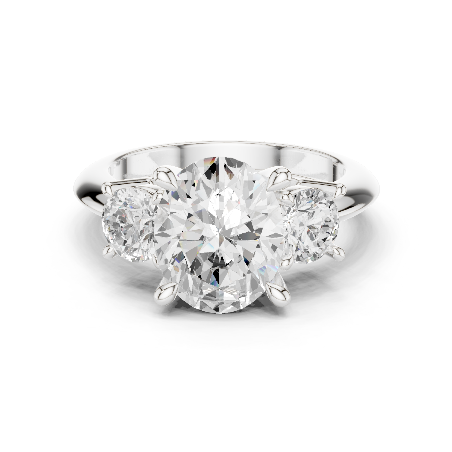 Oval Three Stone Diamond Engagement Ring with Round Side Stones