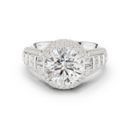Round Cut Diamond Double Halo Baguette Engagement Ring