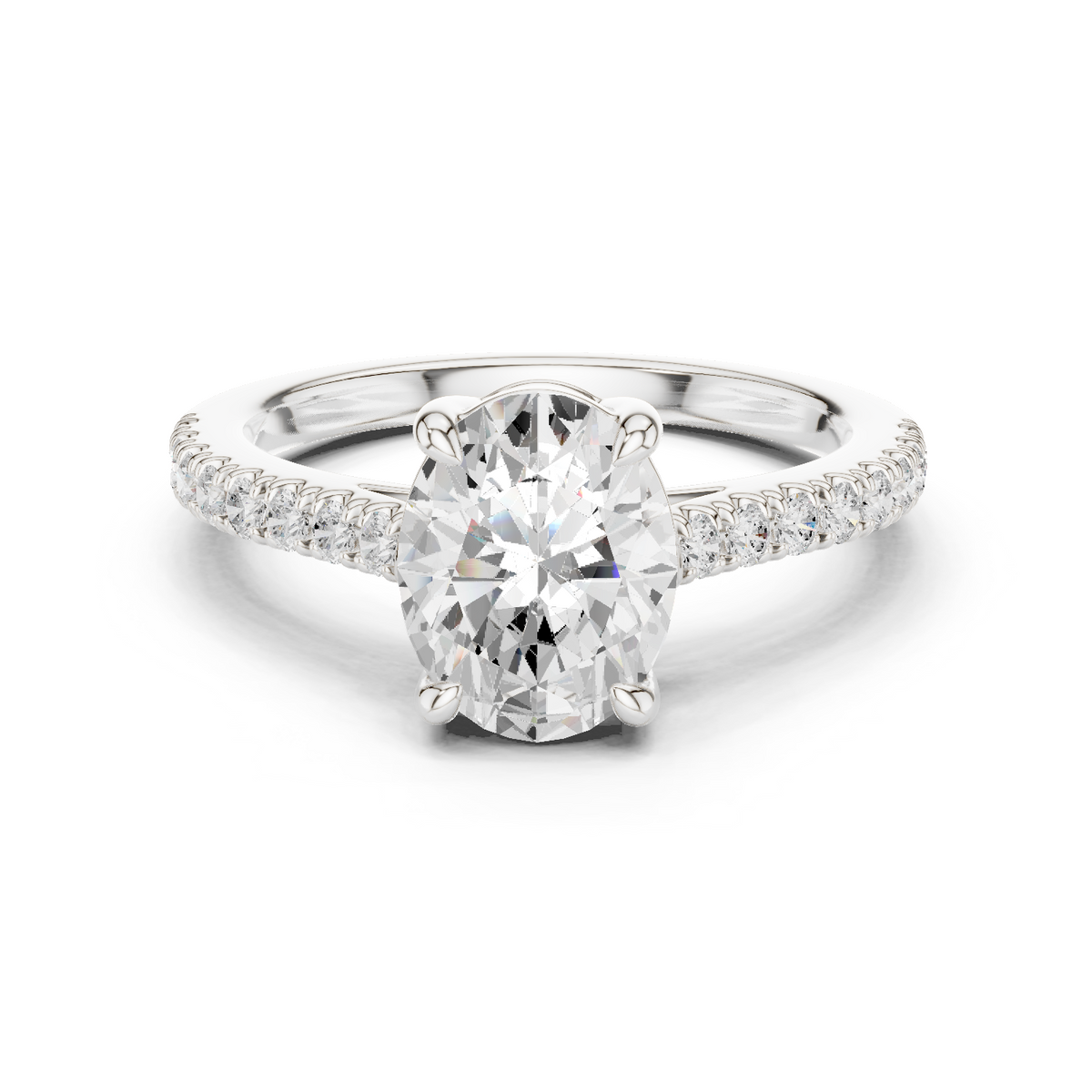 Oval Cut Pavé Diamond with Cathedral Setting Engagement Ring – Style DDLR-039-OV-1 — Jewelix Atelier