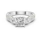 Cushion Cut Three Stone Twisted Pavé Diamond Engagement Ring