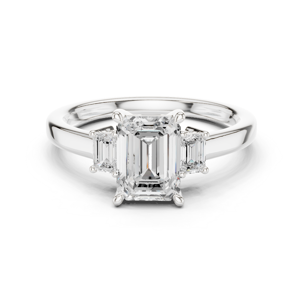 Emerald Cut Three Stone Diamond Engagement Ring