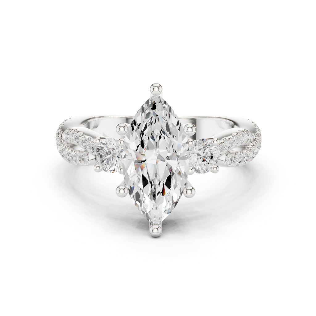 Marquise Cut Three Stone Twisted Pavé Diamond Engagement Ring