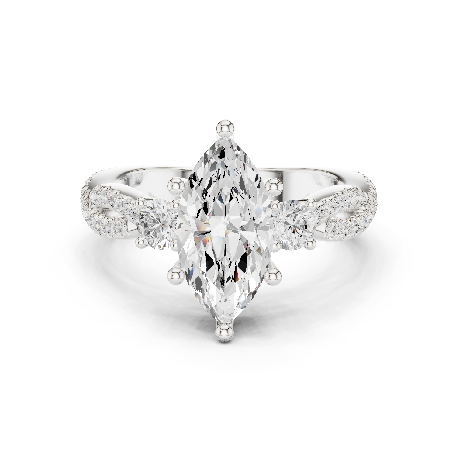 Marquise Cut Three Stone Twisted Pavé Diamond Engagement Ring