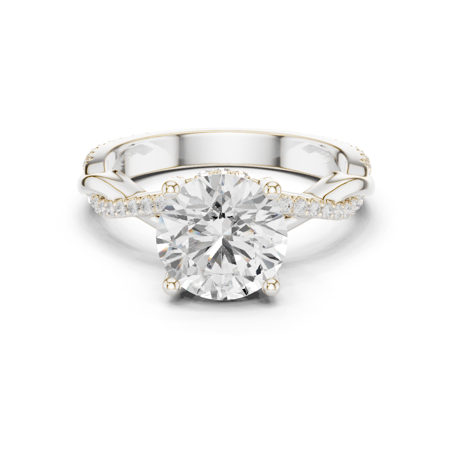 Round Brilliant Cut Twisted Pave Diamond Engagement Ring