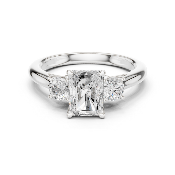 Radiant Cut Three Stone Diamond with Round Side Stones Engagement Ring – Style DDLR-041-RA-1