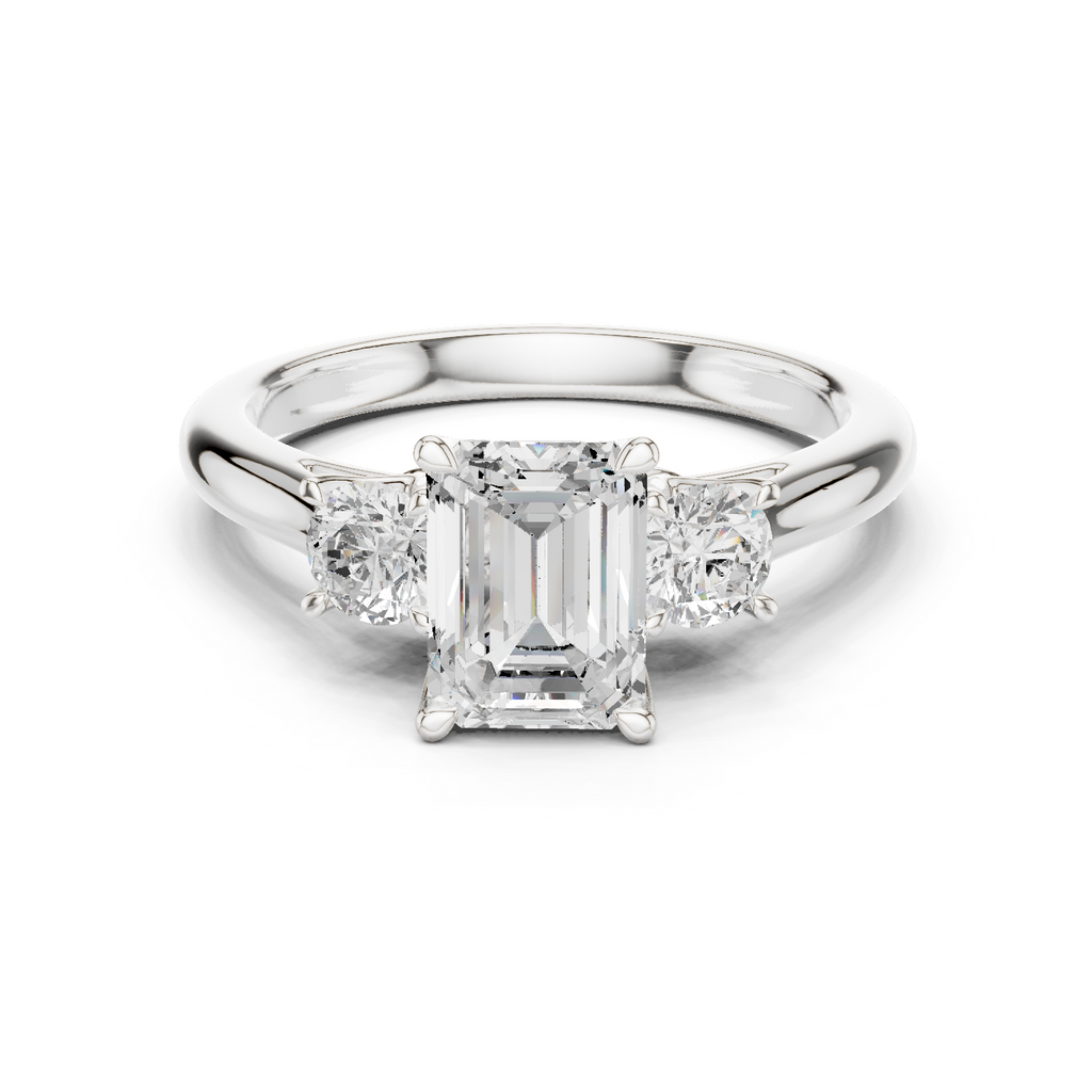 Emerald Cut Three Stone Diamond Engagement Ring