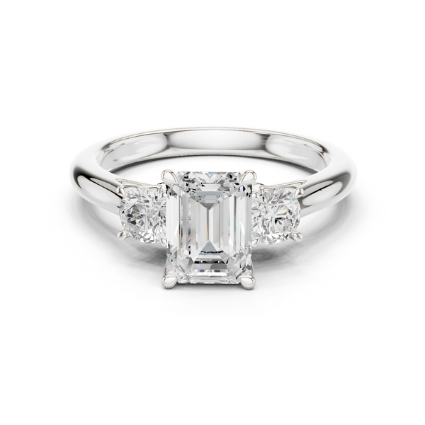 Emerald Cut Three Stone Diamond with Round Side Stones Engagement Ring – Style DDLR-041-EM-1