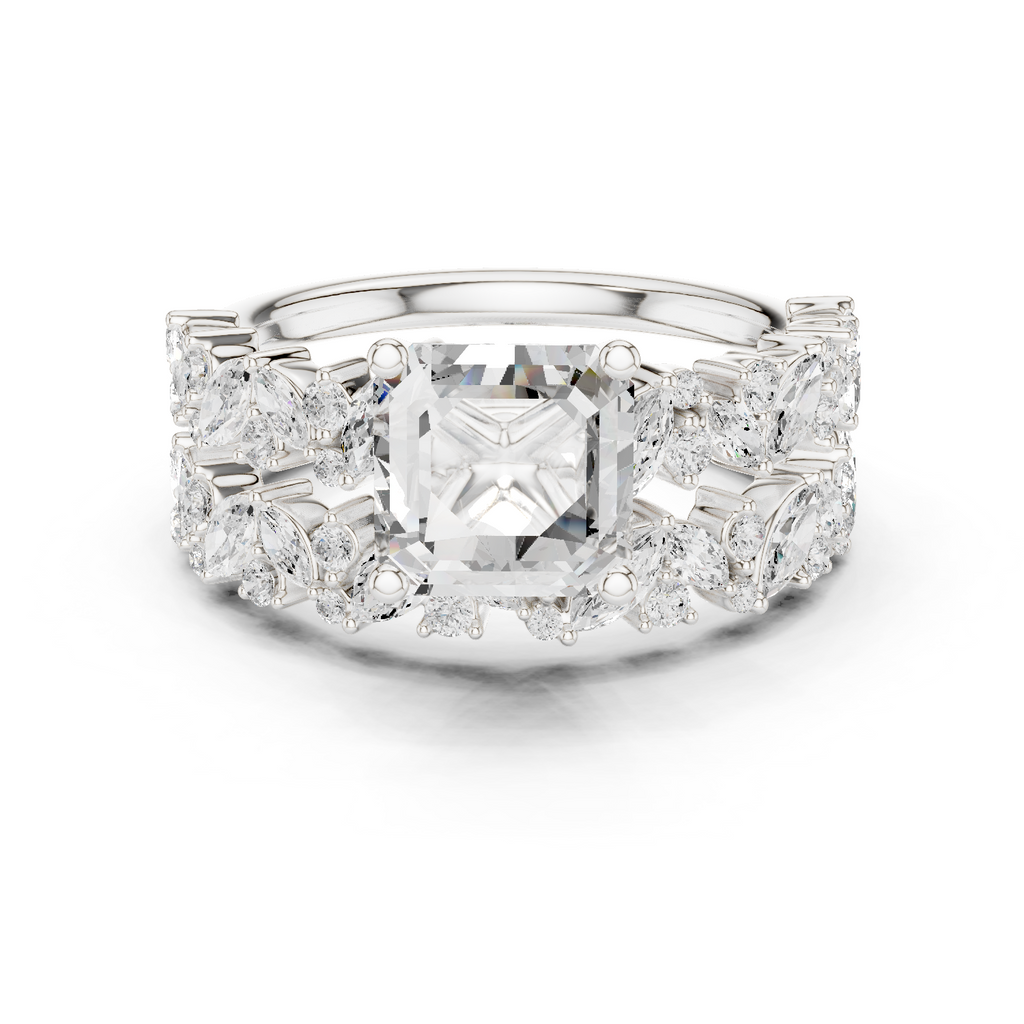 Emerald Cut Multi-Row Marquise Diamond Statement Ring