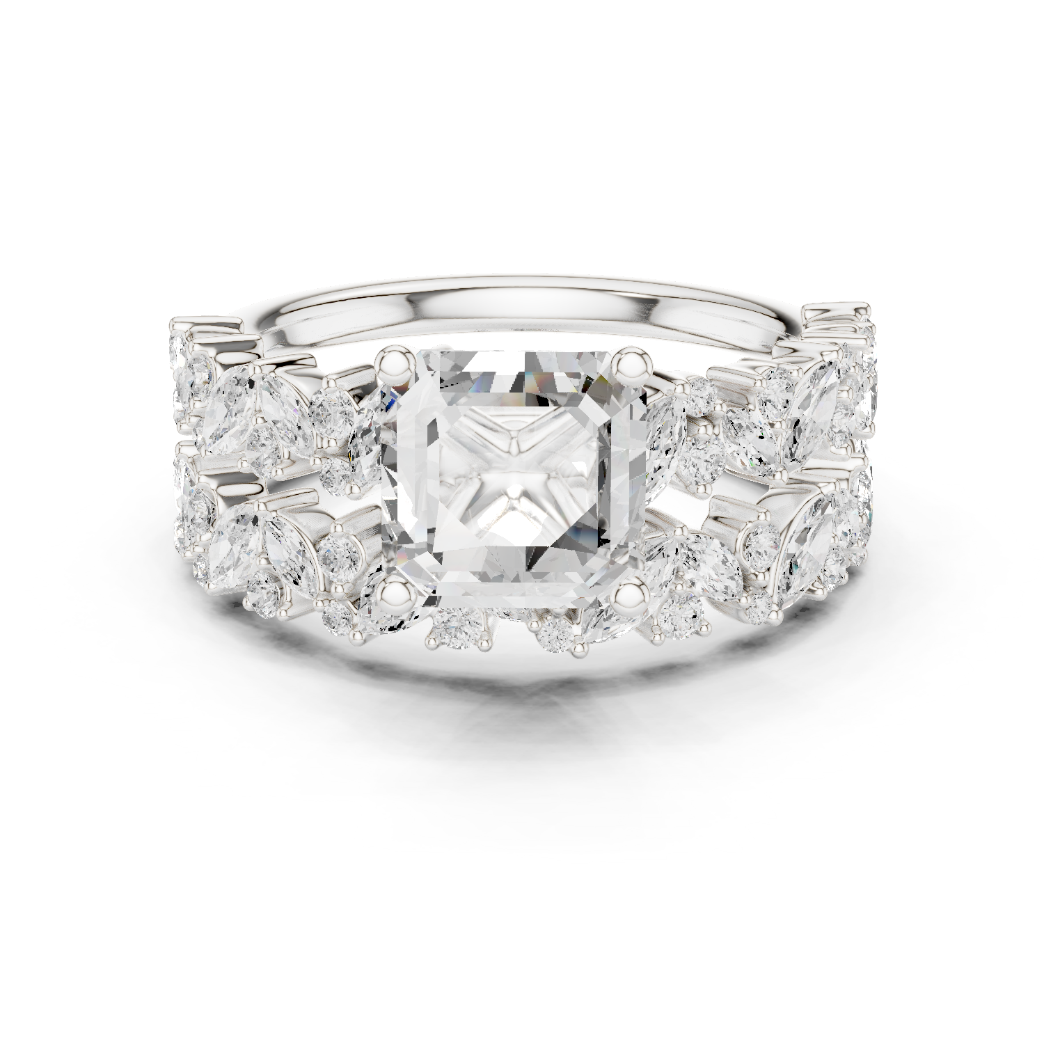 Emerald Cut Multi-Row Marquise Diamond Statement Ring