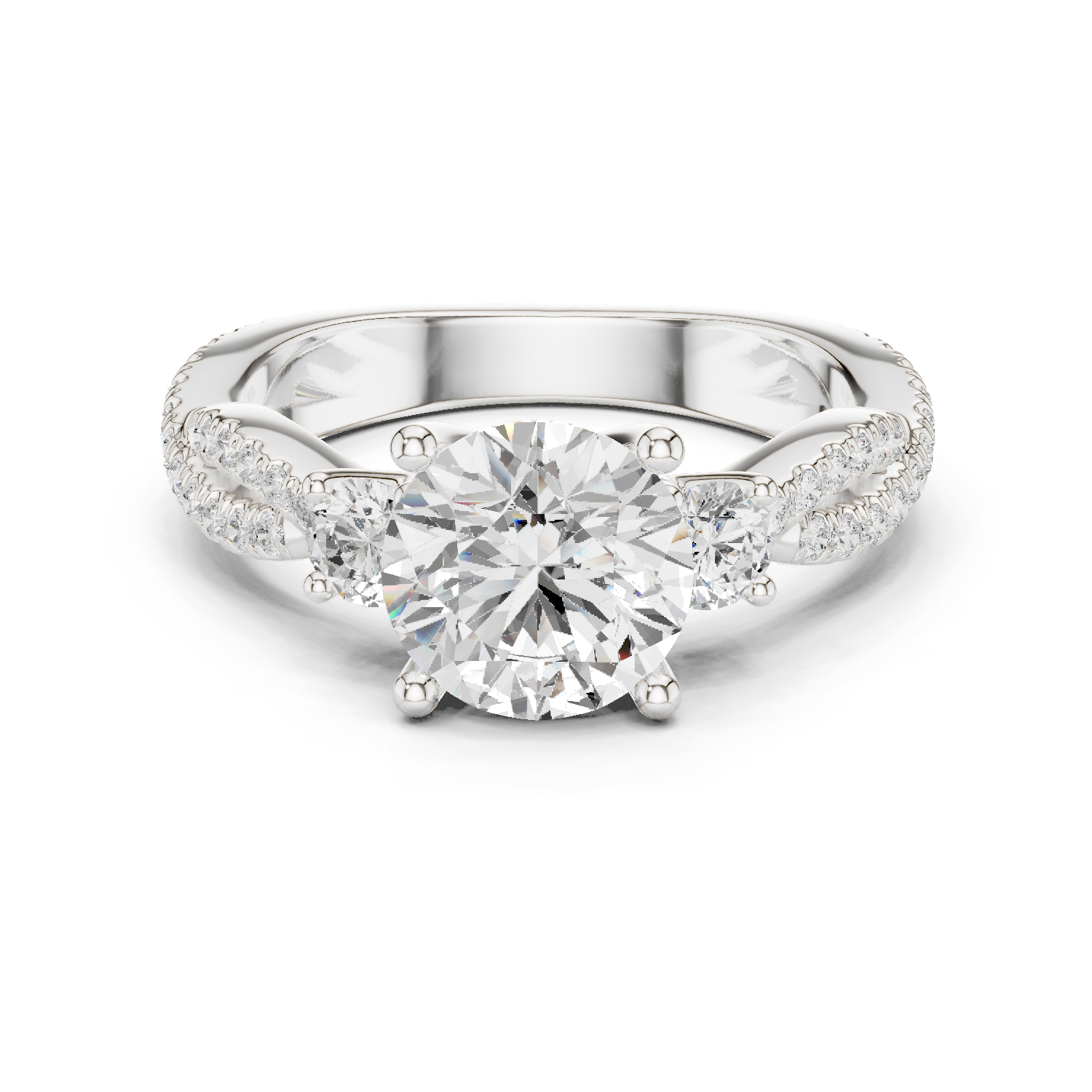 Round Diamond Twisted Pavé Engagement Ring
