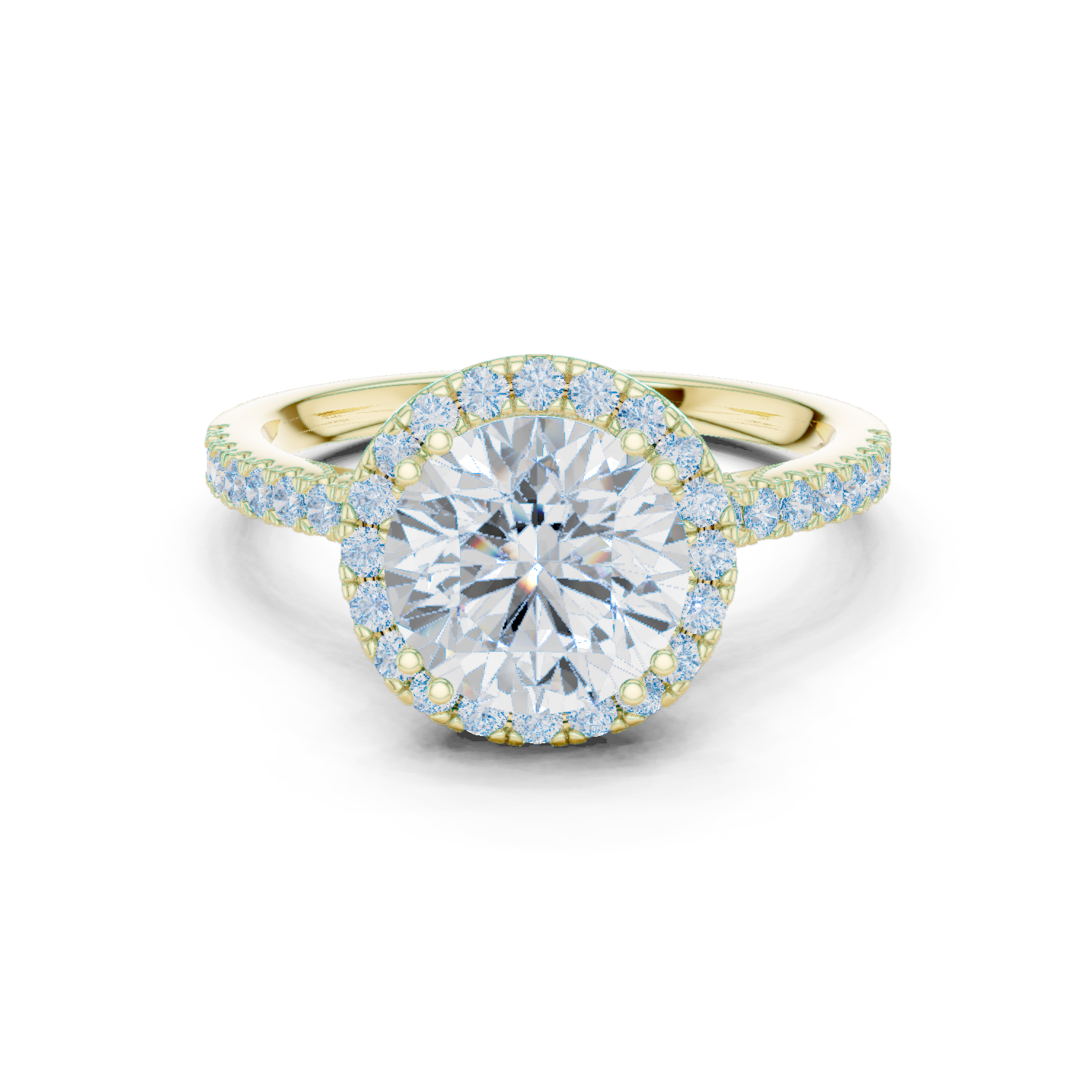 2.48 CT Round Cut Diamond Halo Pavé Engagement Ring