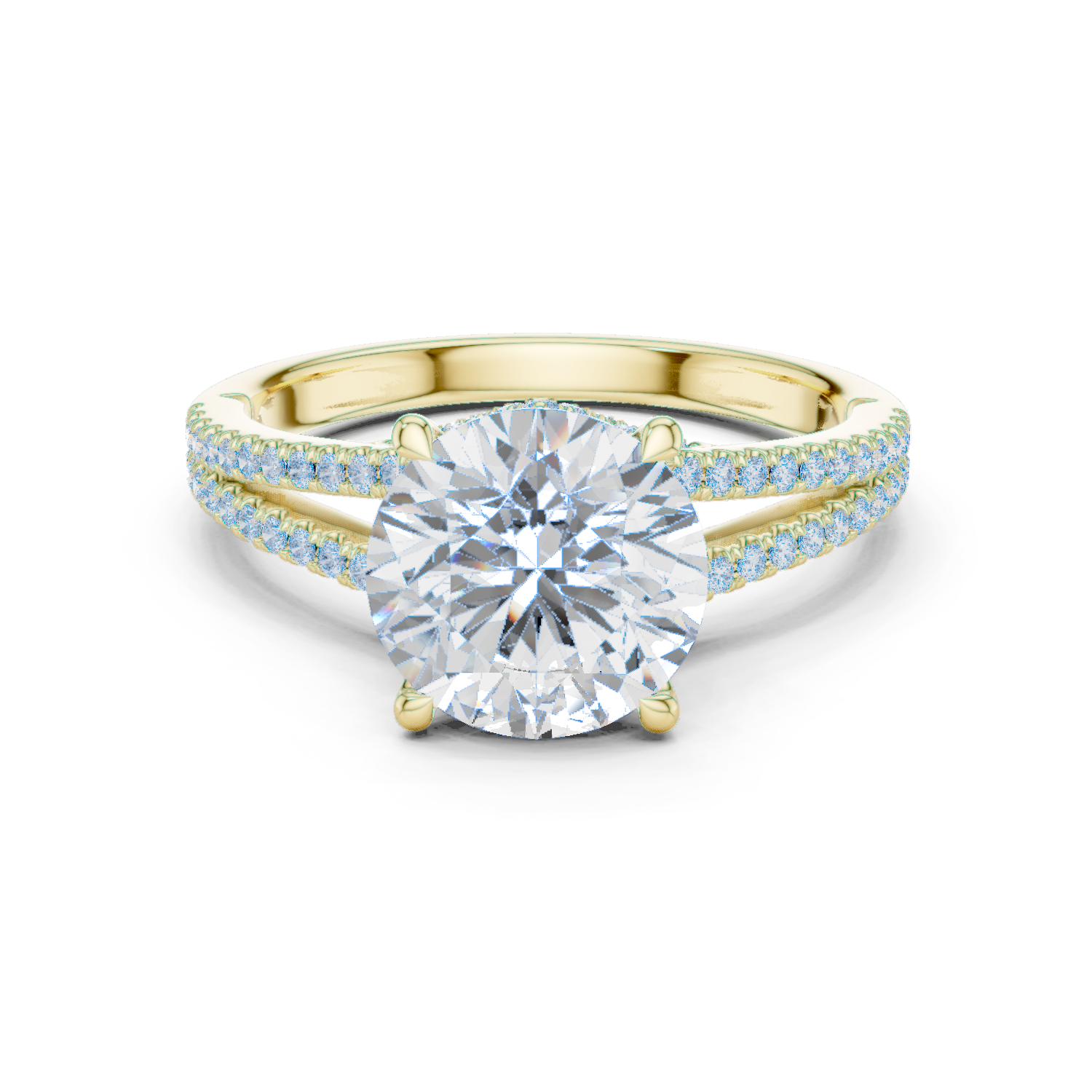 Round Cut Diamond Split Shank Engagement Ring