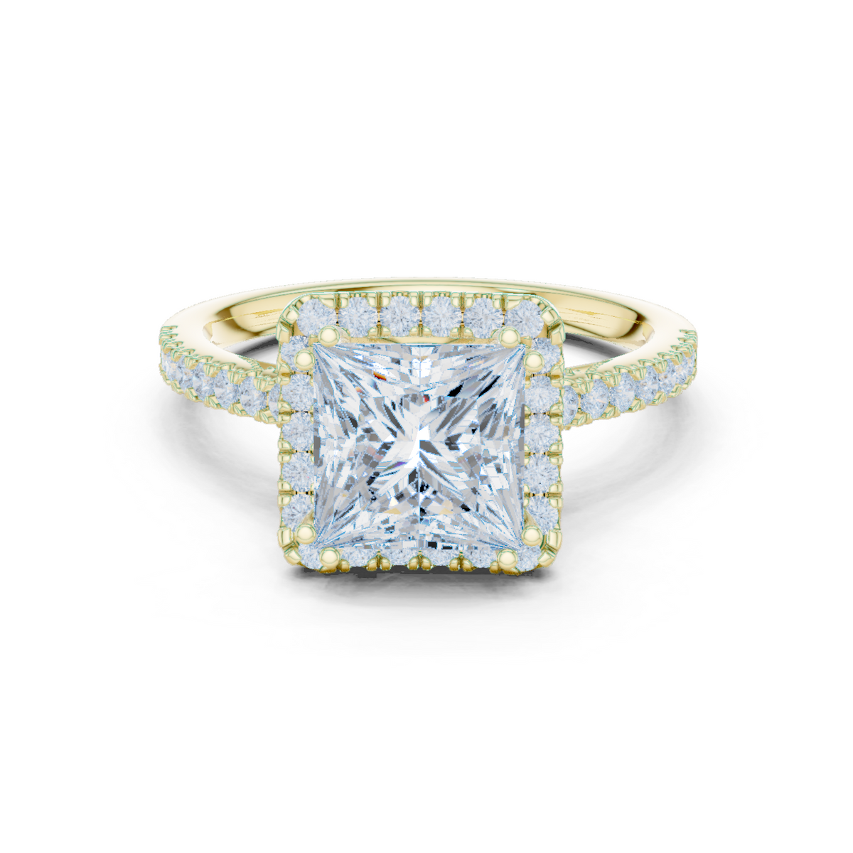 Vintage Princess Cut Diamond Halo Engagement Ring with Pavé Band – view 9 of 12, lab grown diamond band | Jewelix Atelier