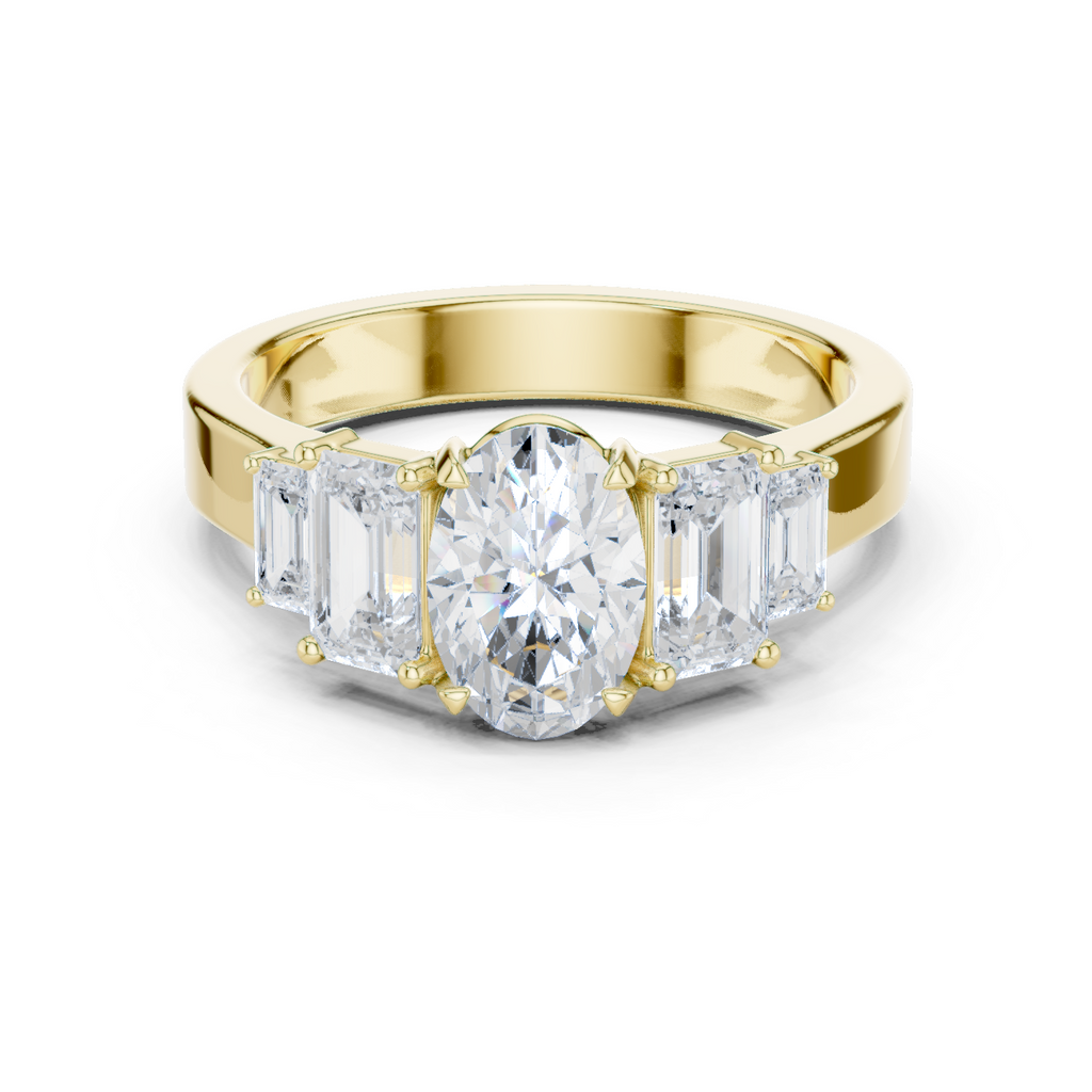 Oval & Emerald Cut Three Stone Diamond Engagement Ring