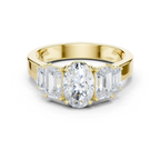 Oval & Emerald Cut Three Stone Diamond Engagement Ring