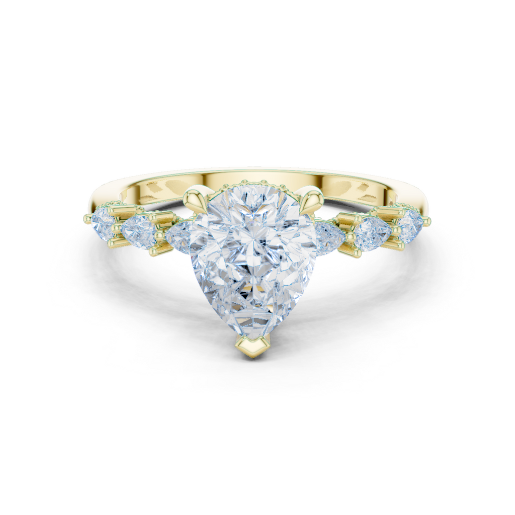 Pear Cut Diamond Three-Stone Engagement Ring with Pear Side Accents